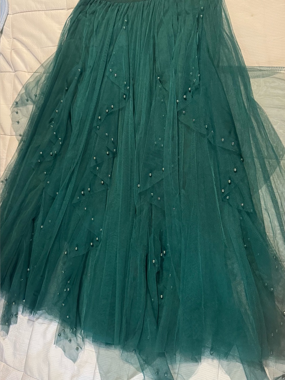 Elegant Emerald Tulle Skirt with Bead Detail